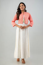 Juniper Women's White Pink Rayon Printed Flared Dress | Grocsy