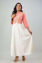 Juniper Women's White Pink Rayon Printed Flared Dress | Grocsy