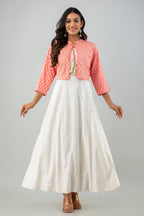 Juniper Women's White Pink Rayon Printed Flared Dress | Grocsy
