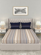 MYTRIDENT Multicoloured Blue Geometric 120 TC Cotton 1 Queen Bedsheet with 2 Pillow Covers | Grocsy