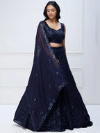 Tulsi Art Amazing Navy Blue Sequins Georgette Reception Wear Lehenga Choli | Grocsy
