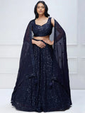 Tulsi Art Amazing Navy Blue Sequins Georgette Reception Wear Lehenga Choli | Grocsy