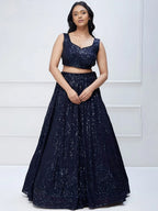 Tulsi Art Amazing Navy Blue Sequins Georgette Reception Wear Lehenga Choli | Grocsy