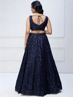 Tulsi Art Amazing Navy Blue Sequins Georgette Reception Wear Lehenga Choli | Grocsy