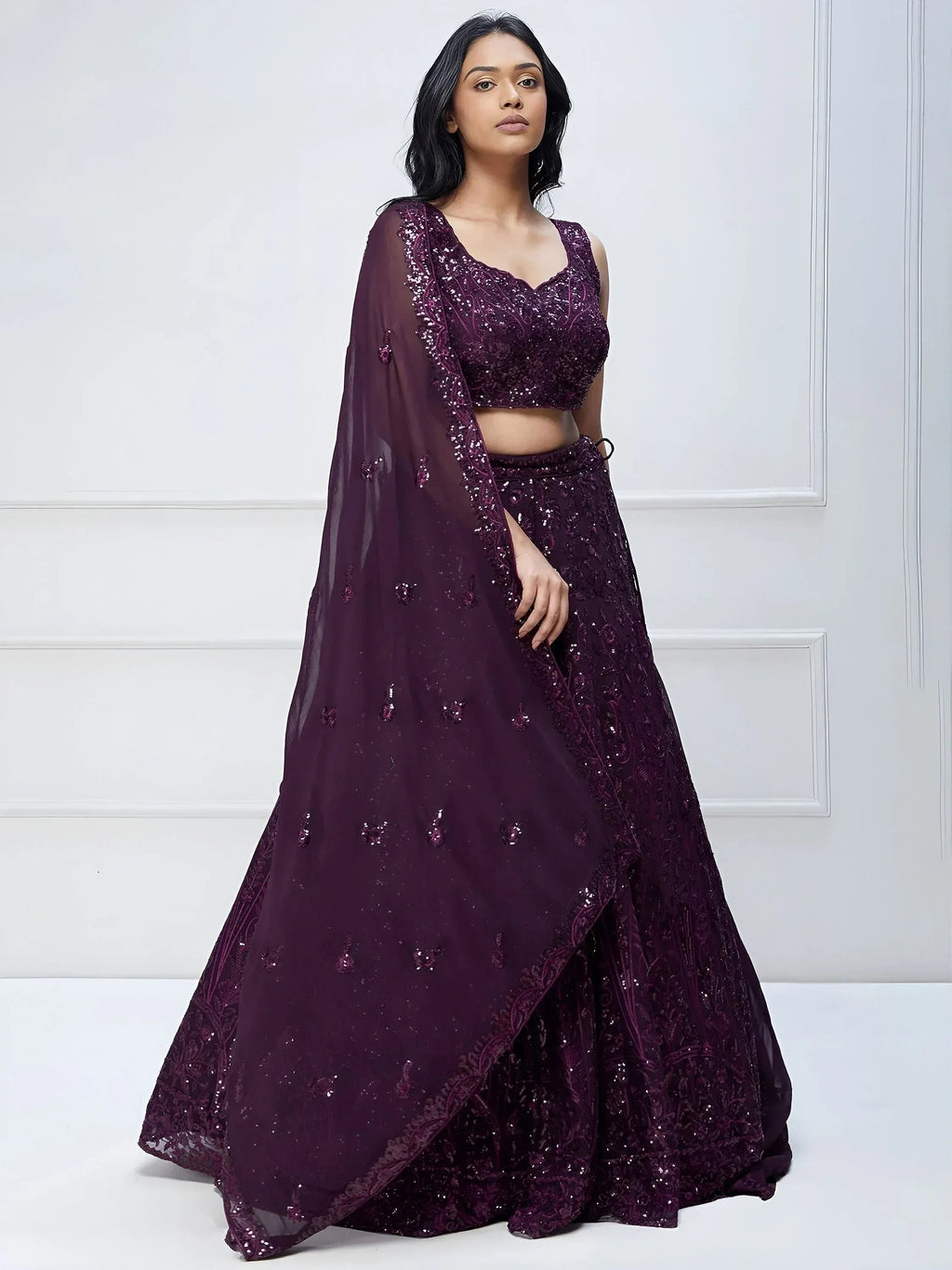 Tulsi Art Wonderful Purple Sequins Georgette Party Wear Lehenga Choli | Grocsy