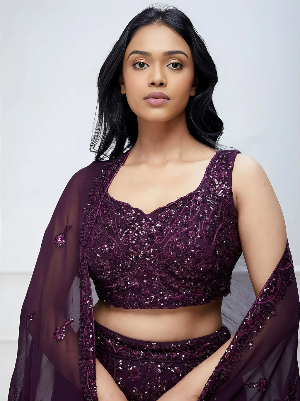 Tulsi Art Wonderful Purple Sequins Georgette Party Wear Lehenga Choli | Grocsy