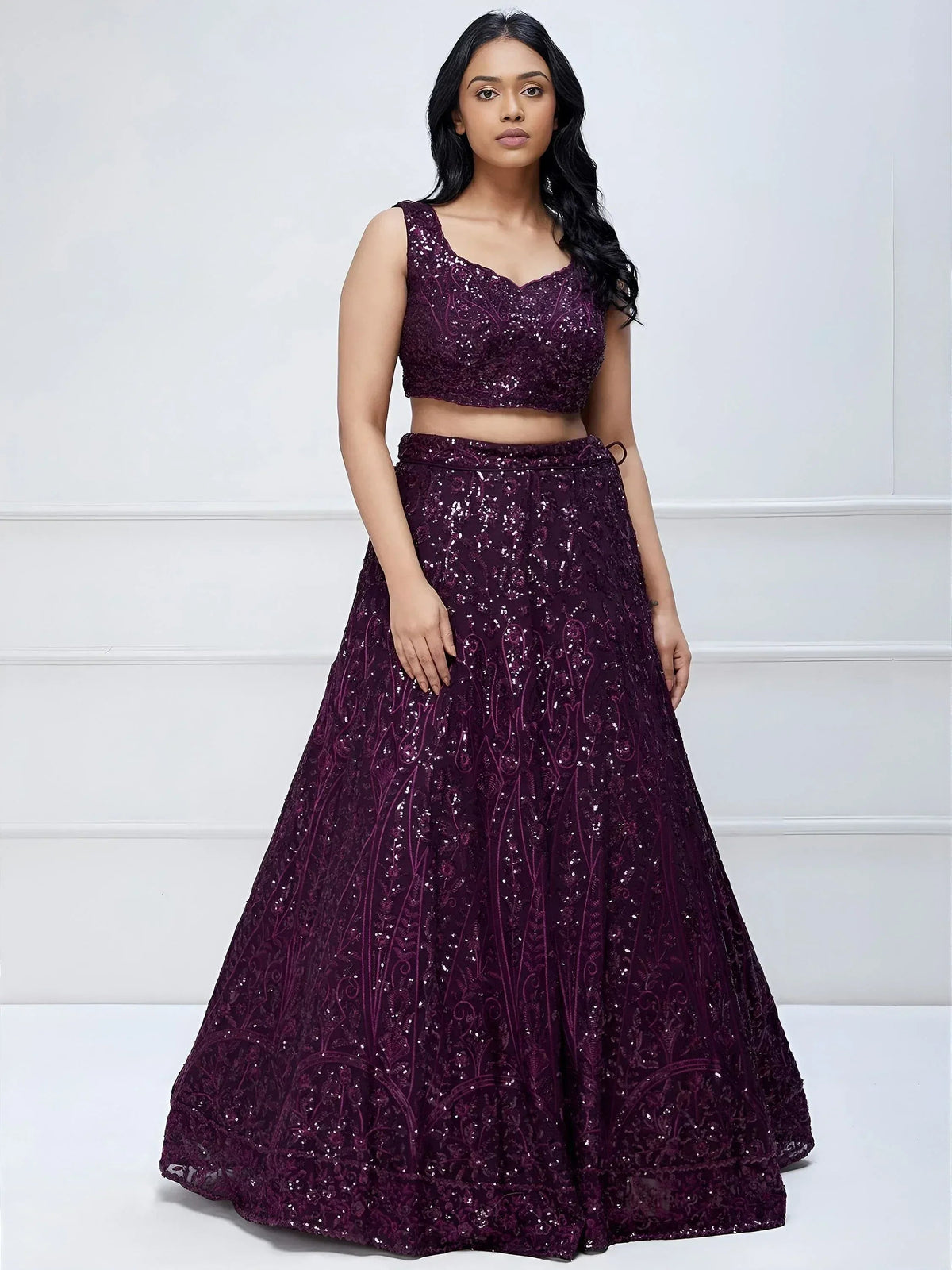 Tulsi Art Wonderful Purple Sequins Georgette Party Wear Lehenga Choli | Grocsy