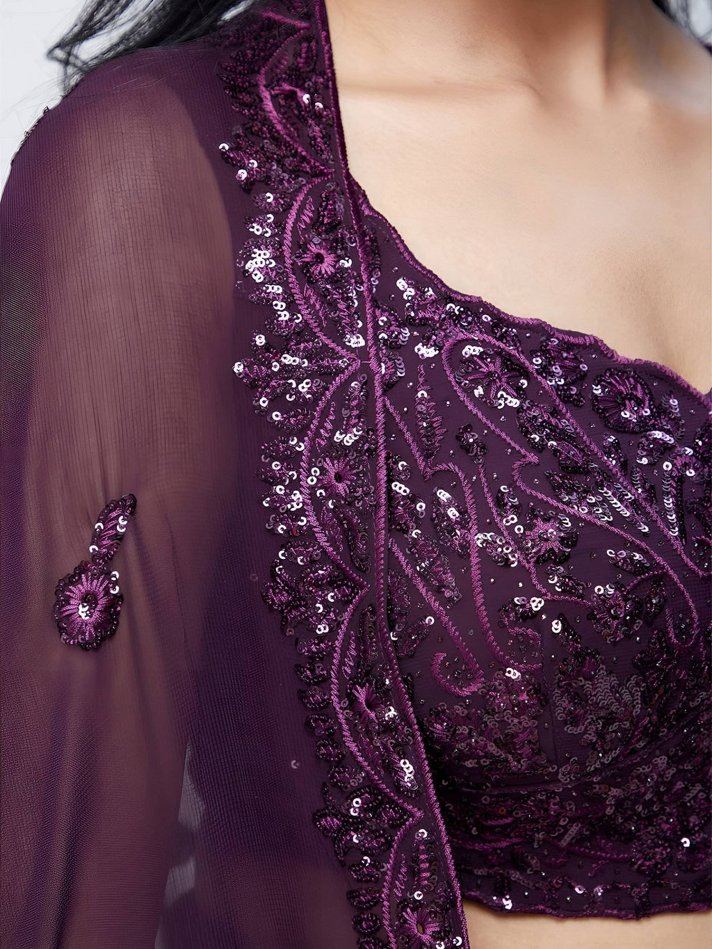Tulsi Art Wonderful Purple Sequins Georgette Party Wear Lehenga Choli | Grocsy