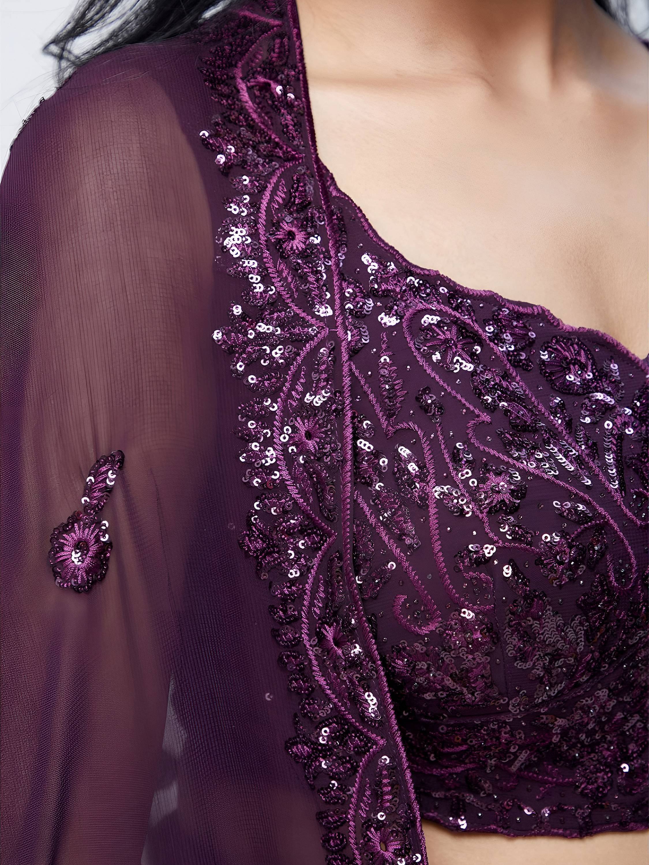 Tulsi Art Wonderful Purple Sequins Georgette Party Wear Lehenga Choli | Grocsy