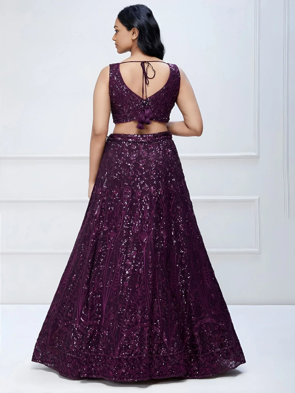 Tulsi Art Wonderful Purple Sequins Georgette Party Wear Lehenga Choli | Grocsy
