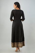 Juniper Women's Black Rayon Printed Flared Dress | Grocsy