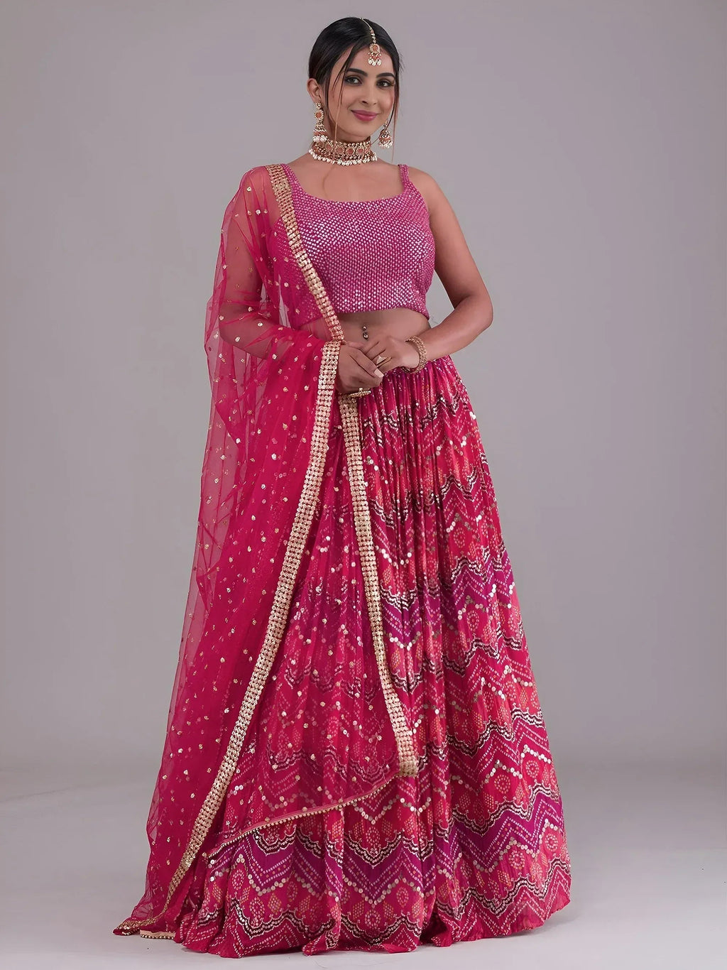 Tulsi Art Glamorous Pink Digital Printed Georgette Wedding Wear Lehenga Choli | Grocsy