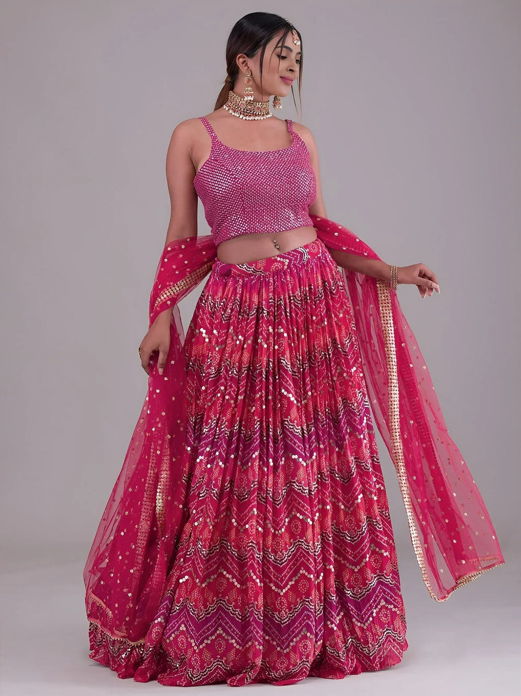Tulsi Art Glamorous Pink Digital Printed Georgette Wedding Wear Lehenga Choli | Grocsy