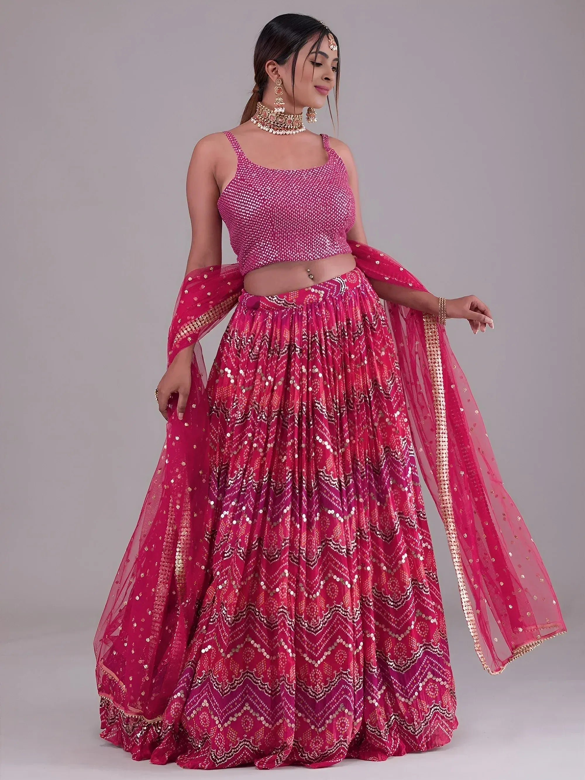 Tulsi Art Glamorous Pink Digital Printed Georgette Wedding Wear Lehenga Choli | Grocsy