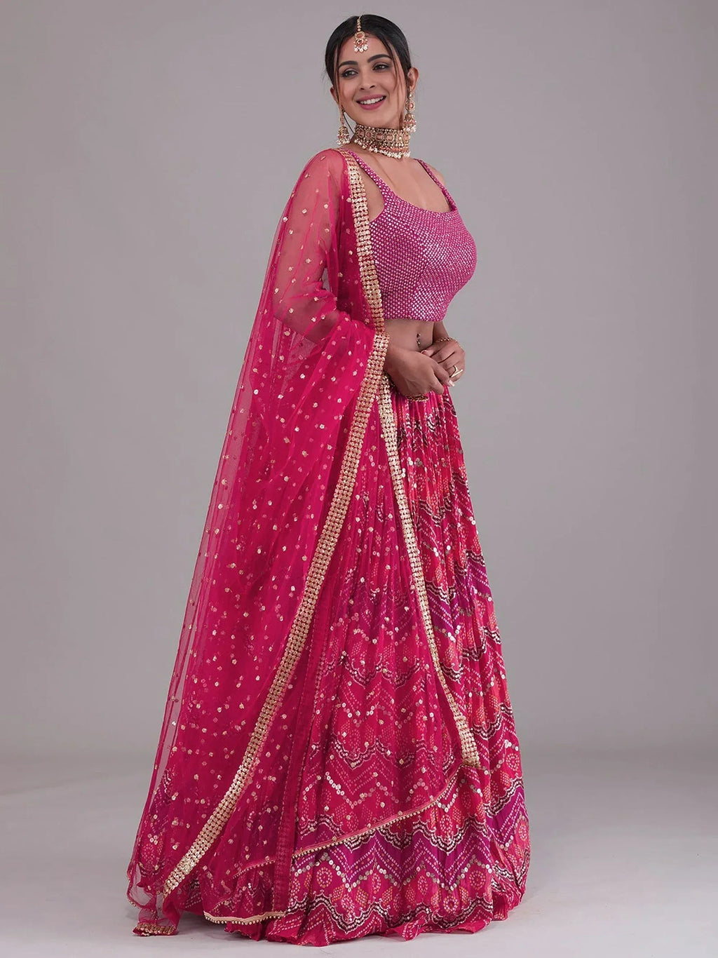 Tulsi Art Glamorous Pink Digital Printed Georgette Wedding Wear Lehenga Choli | Grocsy