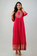 Juniper Women's Red Rayon Printed Flared Dress | Grocsy