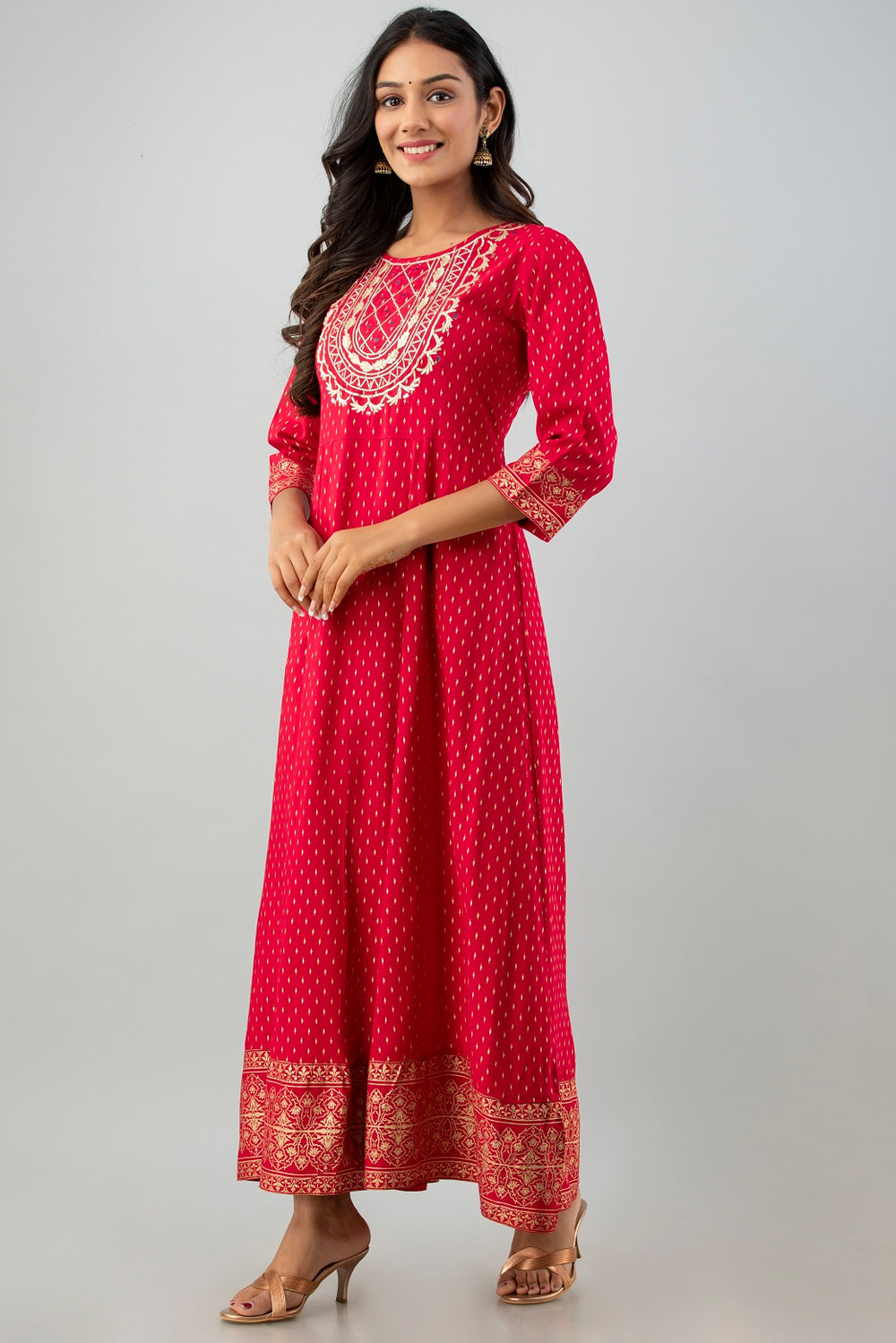 Juniper Women's Red Rayon Printed Flared Dress | Grocsy