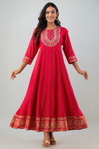 Juniper Women's Red Rayon Printed Flared Dress | Grocsy