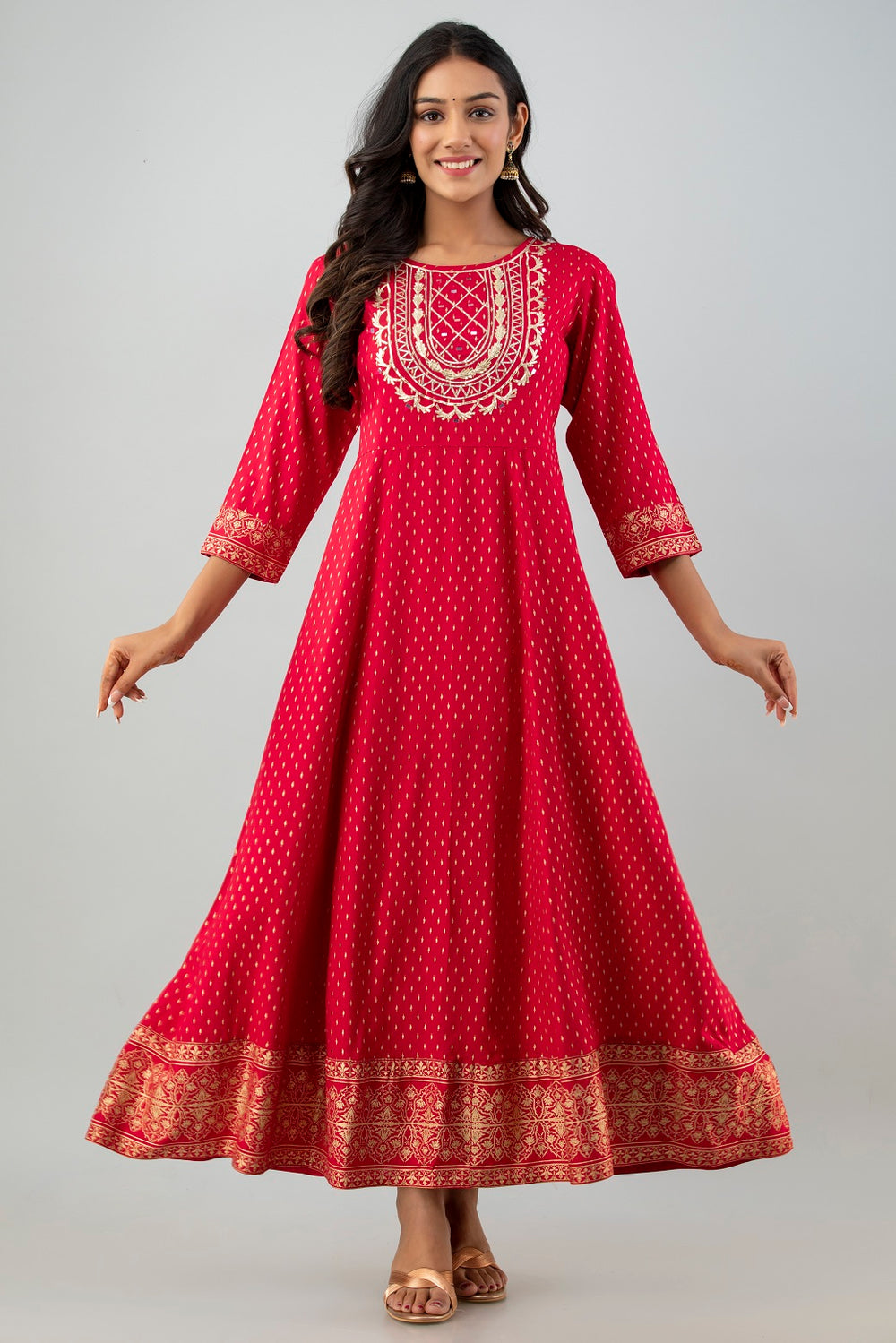 Juniper Women's Red Rayon Printed Flared Dress | Grocsy