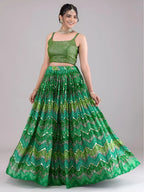 Tulsi Art Awesome Green Digital Printed Georgette Festive Wear Lehenga Choli | Grocsy