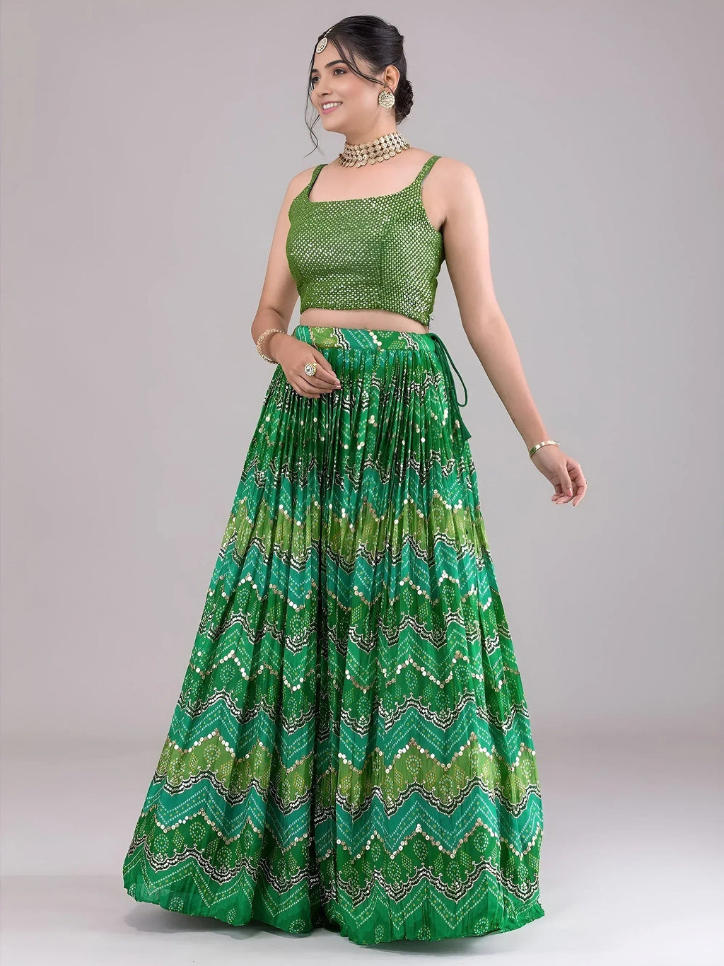 Tulsi Art Awesome Green Digital Printed Georgette Festive Wear Lehenga Choli | Grocsy