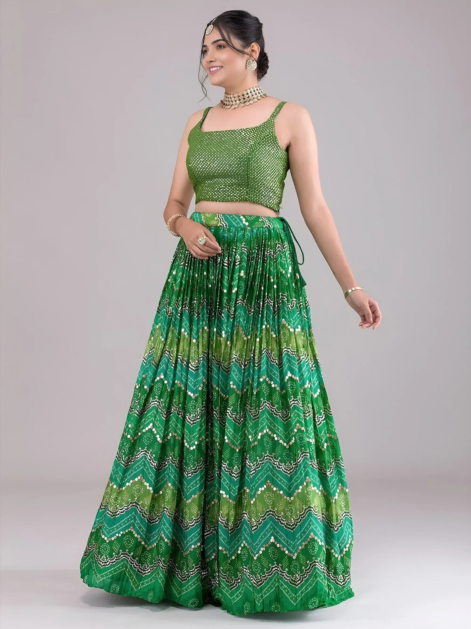 Tulsi Art Awesome Green Digital Printed Georgette Festive Wear Lehenga Choli | Grocsy