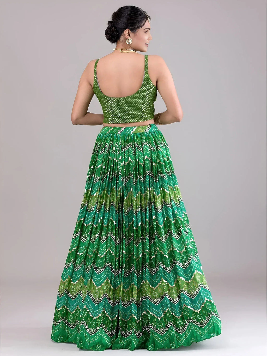 Tulsi Art Awesome Green Digital Printed Georgette Festive Wear Lehenga Choli | Grocsy