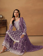 Monjolika Fashion Purple Faux Georgette Embroidered Salwar Kameez | Grocsy