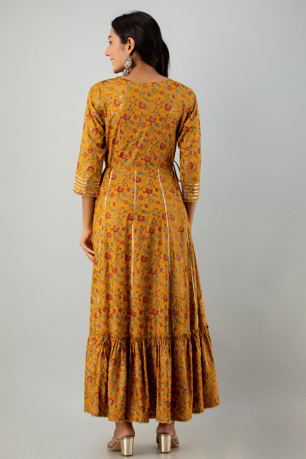 Juniper Women's Mustard Rayon Printed Flared Dress | Grocsy