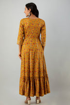Juniper Women's Mustard Rayon Printed Flared Dress | Grocsy