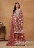 Monjolika Fashion Light Brown Faux Georgette Embroidered Salwar Kameez | Grocsy