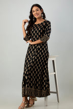 Juniper Women's Black Rayon Printed Flared Dress | Grocsy
