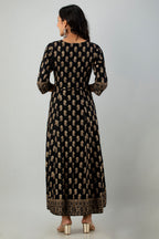 Juniper Women's Black Rayon Printed Flared Dress | Grocsy
