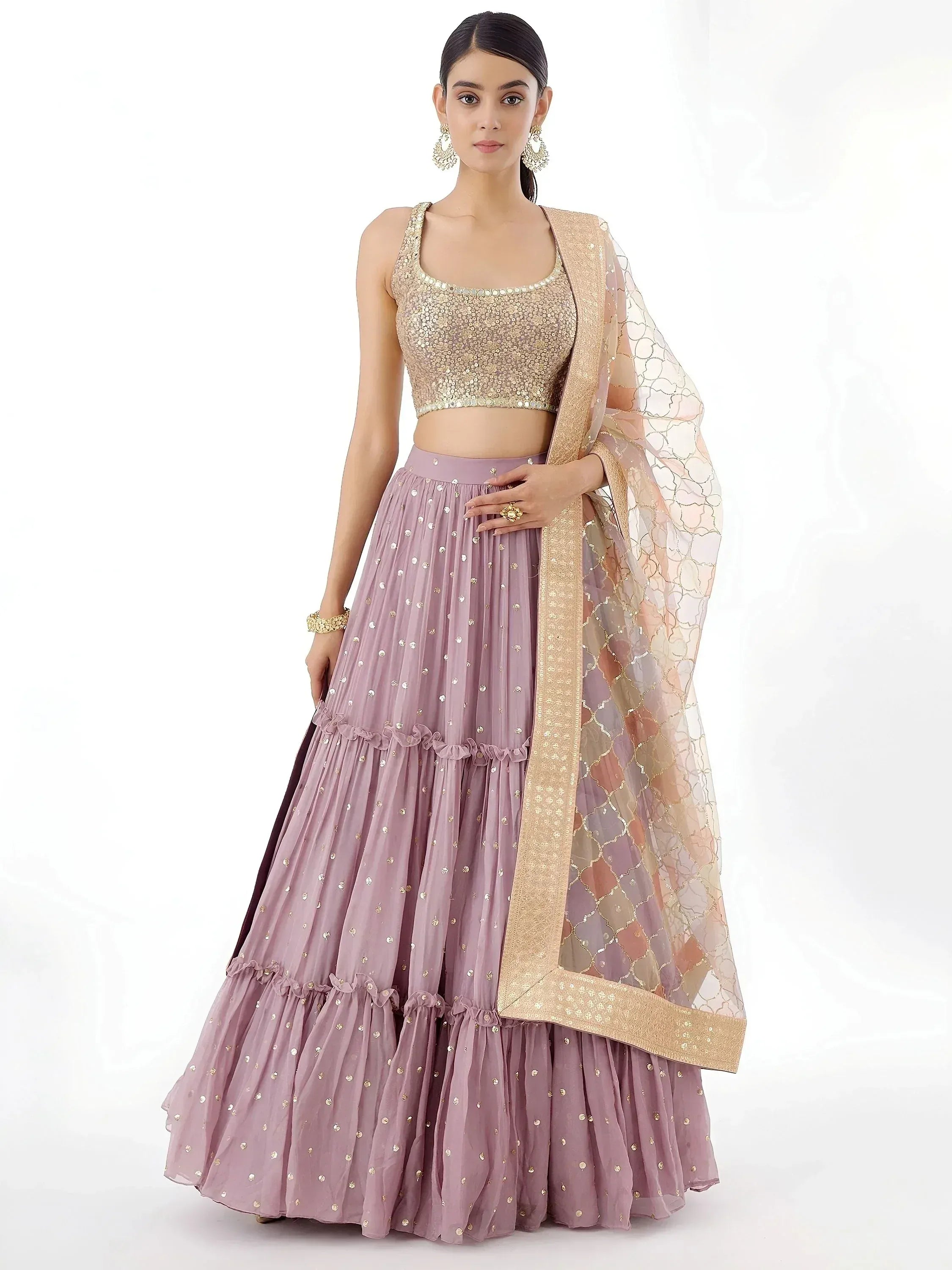 Tulsi Art Beautiful Dusty Pink Zari Work Georgette Party Wear Lehenga Choli | Grocsy