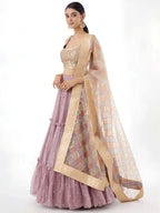 Tulsi Art Beautiful Dusty Pink Zari Work Georgette Party Wear Lehenga Choli | Grocsy