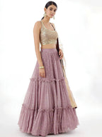 Tulsi Art Beautiful Dusty Pink Zari Work Georgette Party Wear Lehenga Choli | Grocsy