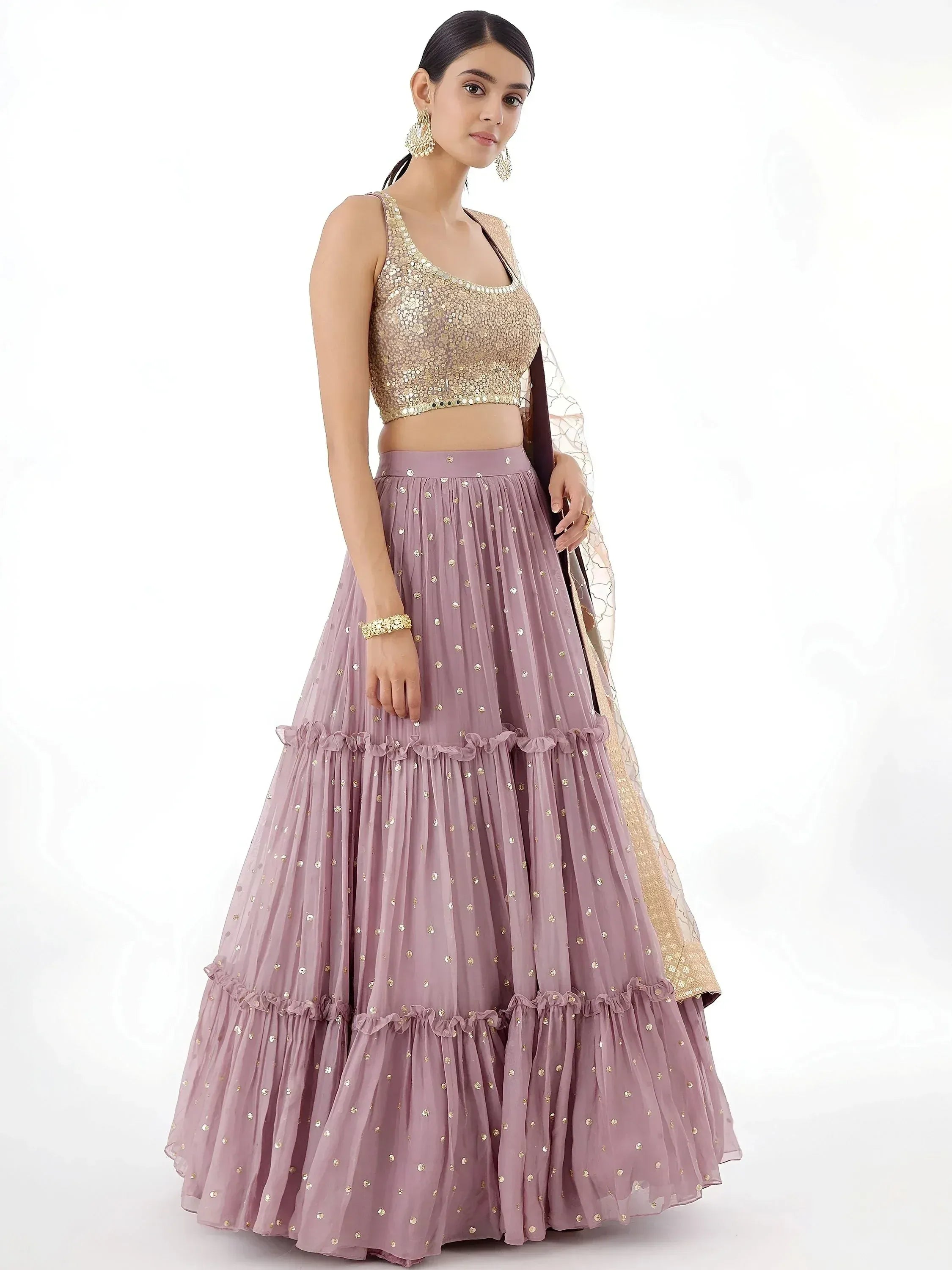 Tulsi Art Beautiful Dusty Pink Zari Work Georgette Party Wear Lehenga Choli | Grocsy