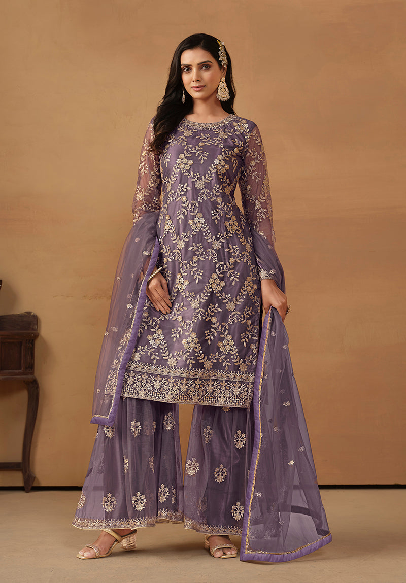 Monjolika Fashion Purple Net Embroidered Trendy Salwar Suit | Grocsy