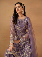 Monjolika Fashion Purple Net Embroidered Trendy Salwar Suit | Grocsy