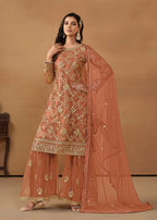 Monjolika Fashion Light Rust Net Embroidered Trendy Salwar Suit | Grocsy