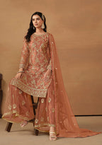 Monjolika Fashion Light Rust Net Embroidered Trendy Salwar Suit | Grocsy