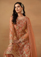 Monjolika Fashion Light Rust Net Embroidered Trendy Salwar Suit | Grocsy