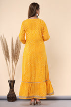 Juniper Women's Yellow Printed Embroidered Mirror Work Sequin Cotton Flared Dress | Grocsy