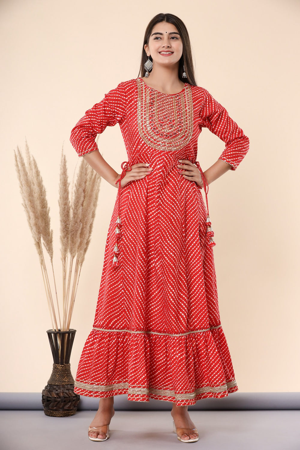 Juniper Women's Maroon Printed Embroidered Mirror Work Sequin Cotton Flared Dress | Grocsy