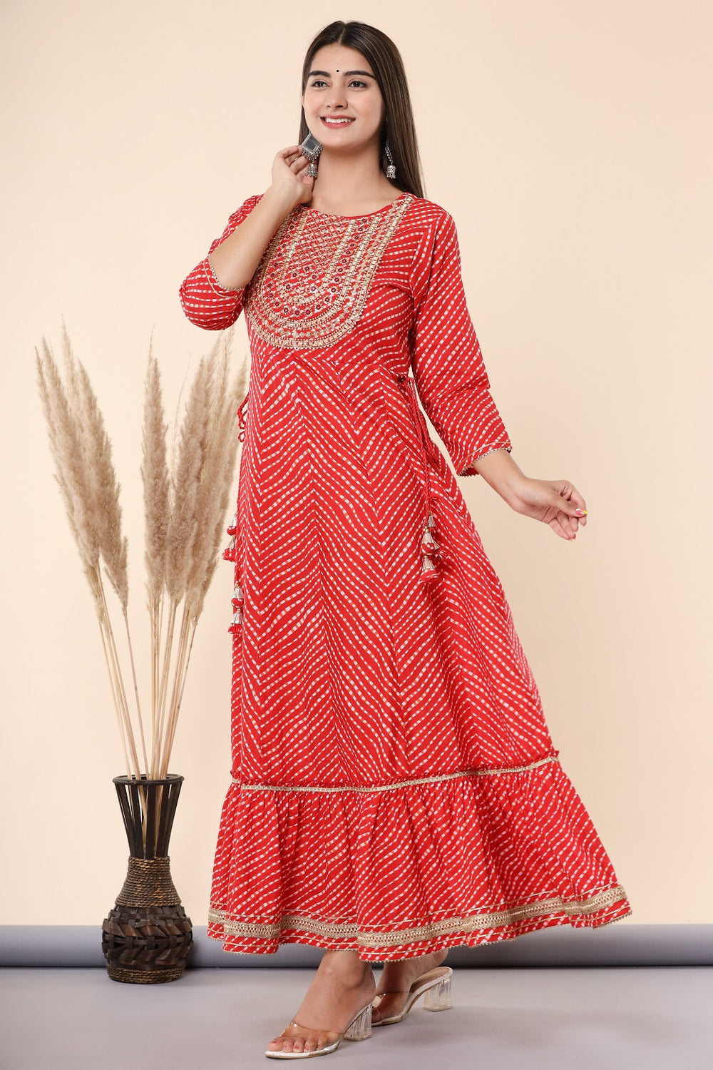 Juniper Women's Maroon Printed Embroidered Mirror Work Sequin Cotton Flared Dress | Grocsy