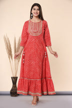 Juniper Women's Maroon Printed Embroidered Mirror Work Sequin Cotton Flared Dress | Grocsy
