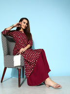 All About You Carmine Maroon Printed A-Line Veere Di Wedding Kurta with Palazzos | Grocsy