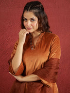 Sangria V-Neck Kurta & Trouser With Dupatta | Grocsy