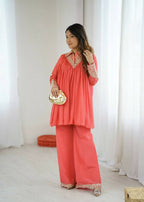 Teeya Creation Fenta Heavy Chinnon Silk Embroidery Work Plazo pair | Grocsy