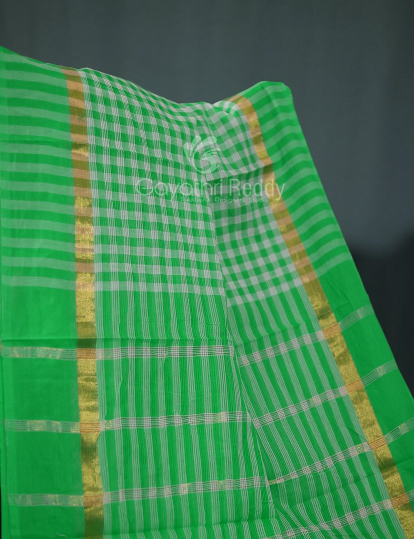 Light Green Colour With Checks Pure Mangalgiri Cotton Saree By Gayathri Reddy Designer Studio | Grocsy